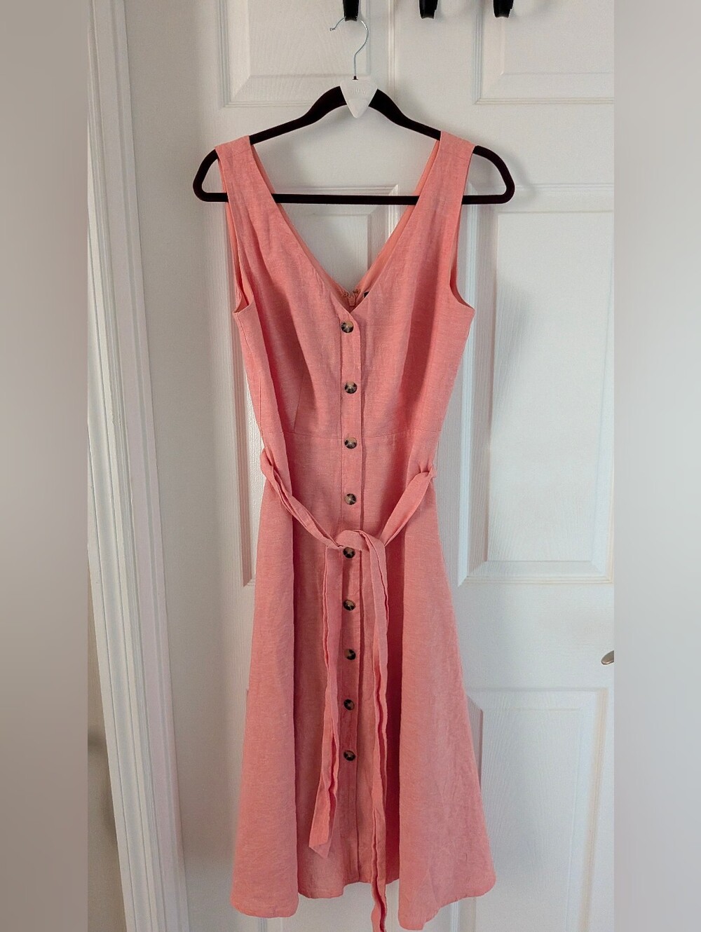 Alex Marie Coral Linen Cotton Button Front Midi Dress Size 6